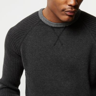 Dark grey knit raglan sleeve jumper
